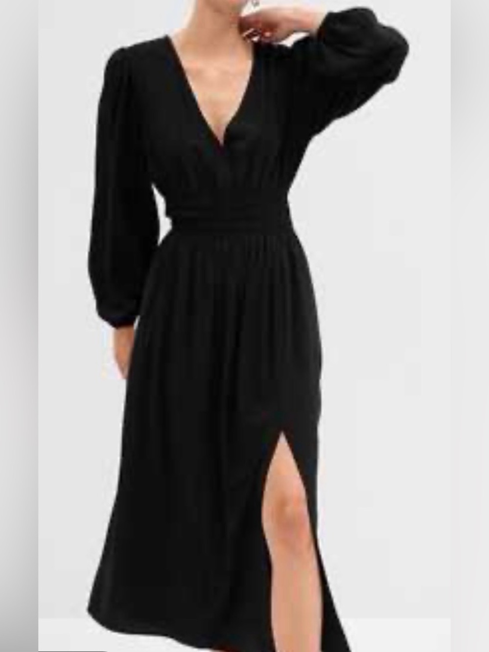 Gap Black V-Neck Maxi Dress Long Sleeve Large